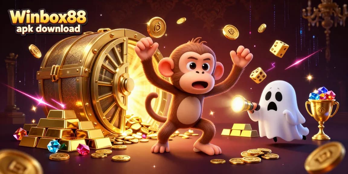 Engage in the excitement of Winbox88 apk download with a vibrant, gold-filled haunted casino scene.