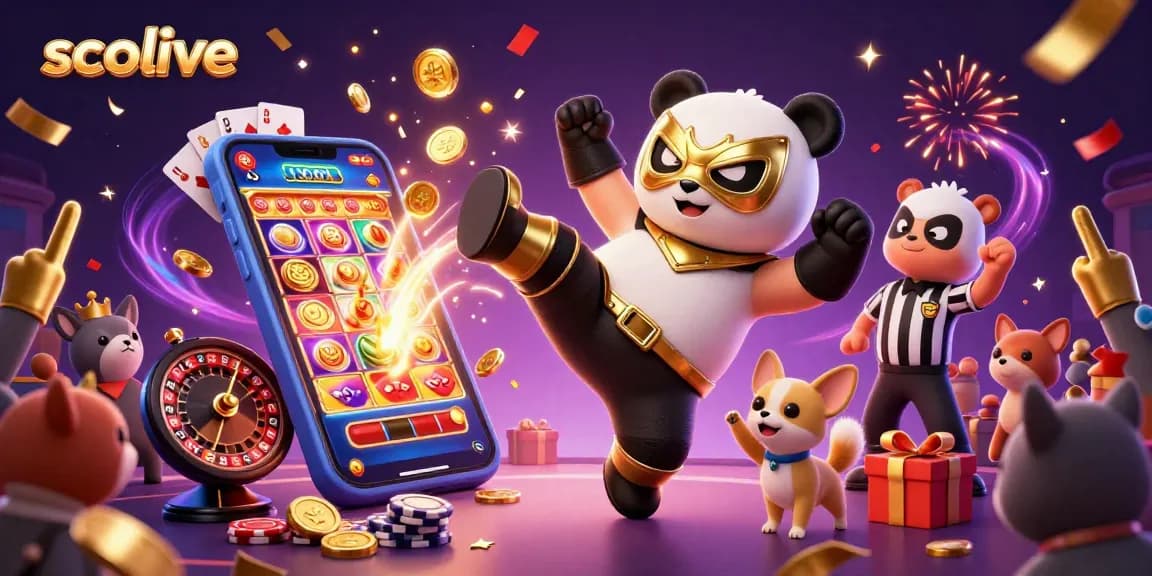 Socolive offers dynamic live sports betting experience with 3D animated panda wrestler and colorful slot games.