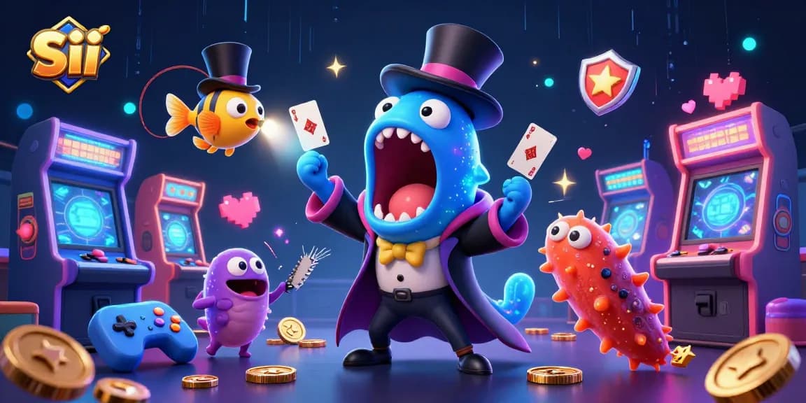 Engage with sii in vibrant 3D magic act at a deep-sea casino featuring playful sea creatures.