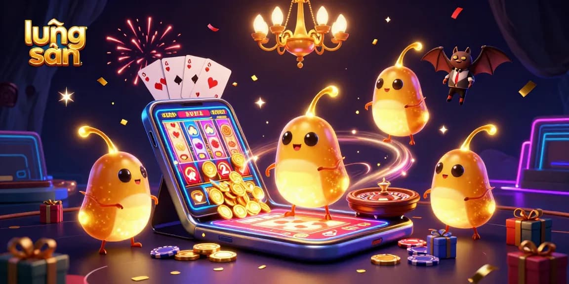 Light up your gaming experience with lương sơn casino's dynamic scene, featuring glowworms and vibrant gambling elements.