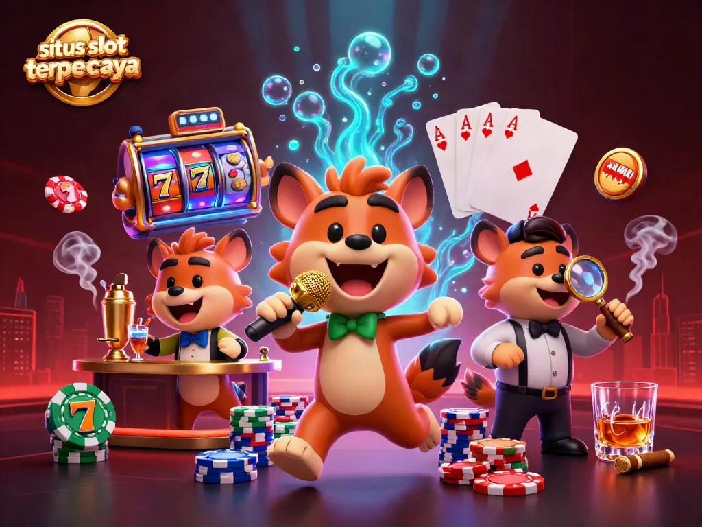 Experience the excitement of situs slot terpercaya with a lively 3D hyena casino scene.