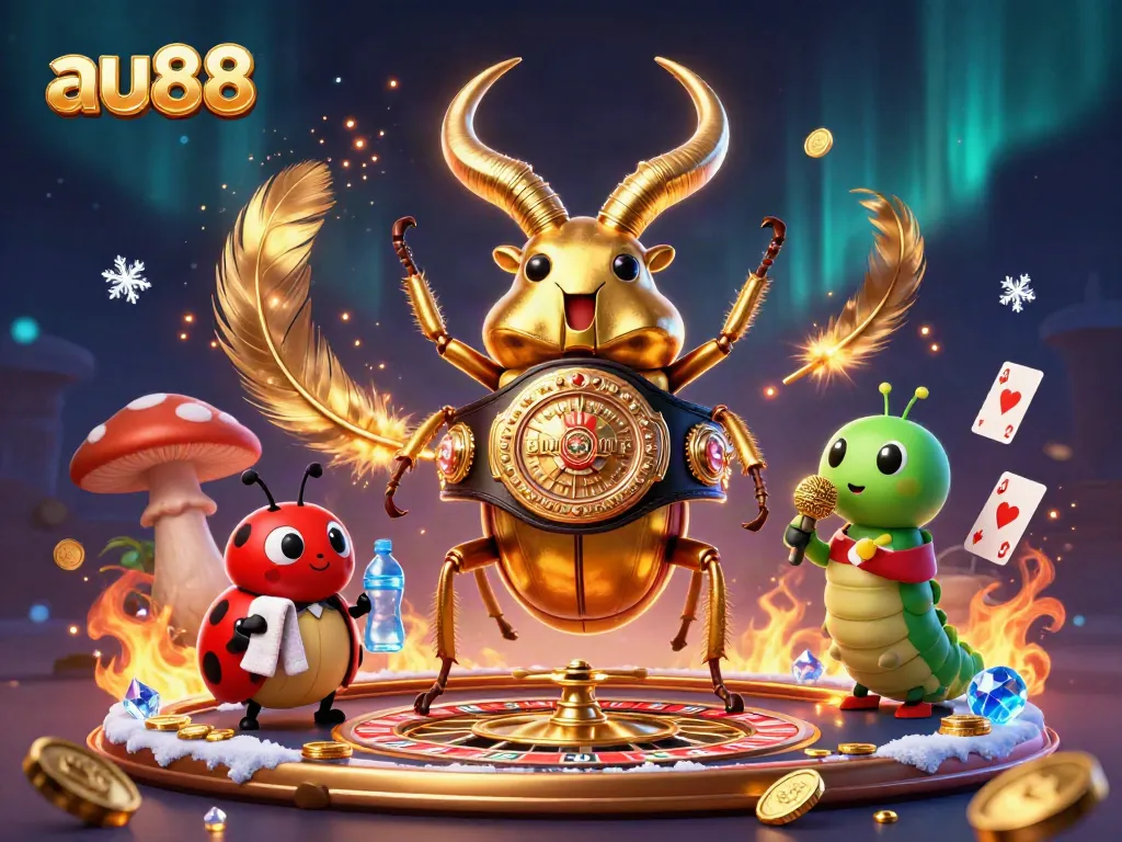 Join the excitement at au88, where a cartoon stag beetle and friends take on the casino world!