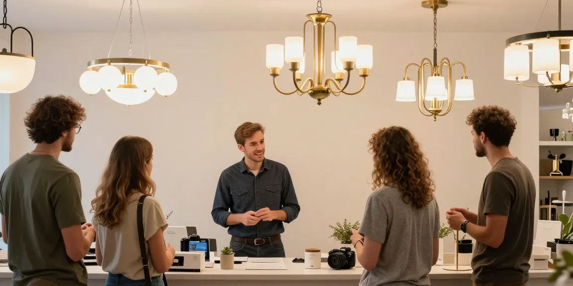 Lustra living modernă expusă într-un showroom local oferind servicii de calitate.