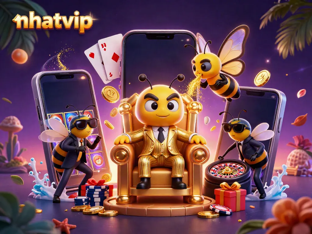 Experience the thrill of nhatvip with a vibrant 3D casino scene featuring a bumblebee mob boss.