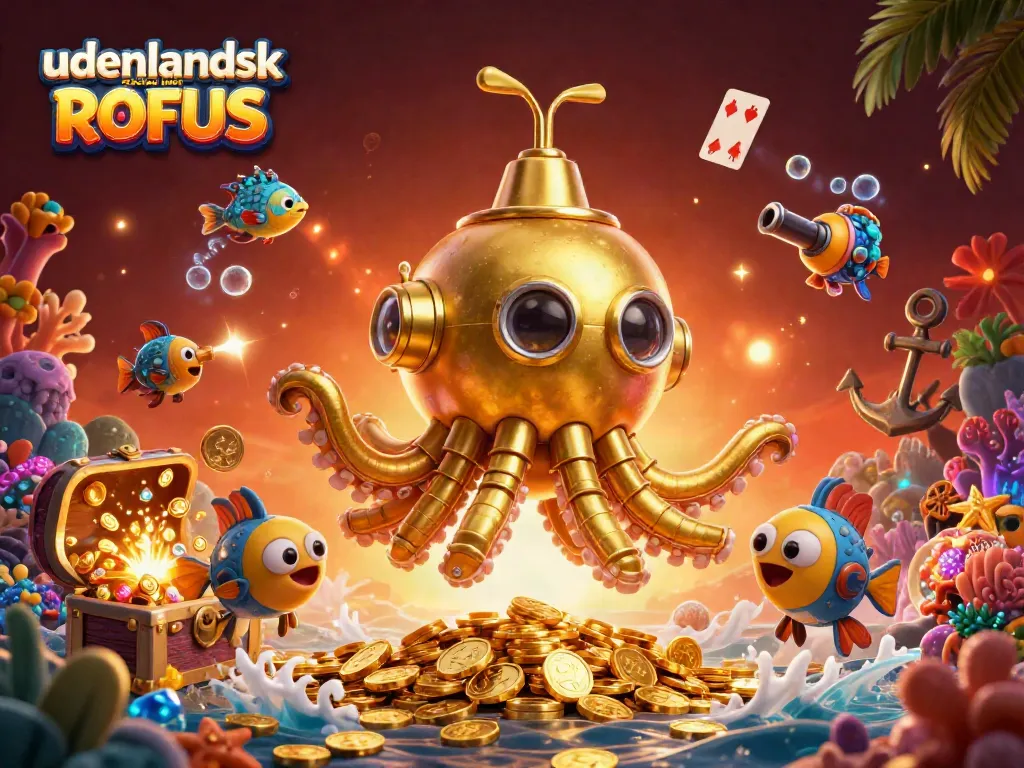 Engage with udenlandsk casino uden ROFUS through a vibrant illustration of a golden kraken emerging from treasure.