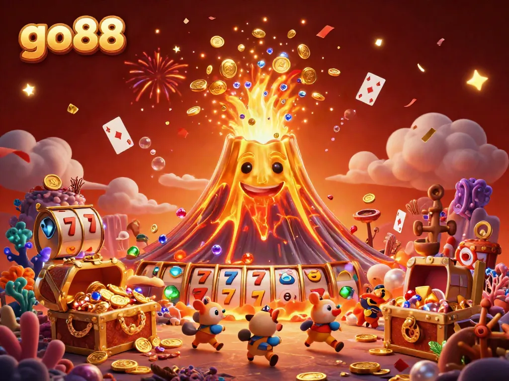 Join the excitement at go88 as players revel in a vibrant eruption of treasures and animated casino elements!