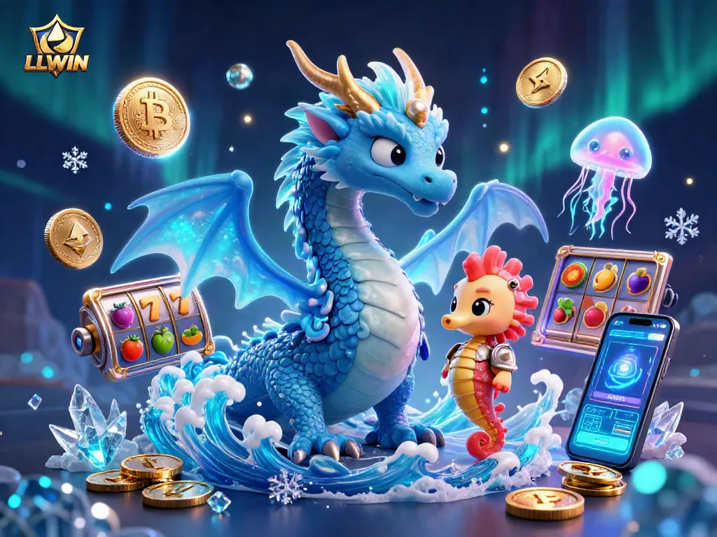 Engage with LLWIN through slots and jackpots, surrounded by magical sea creatures and crypto elements.