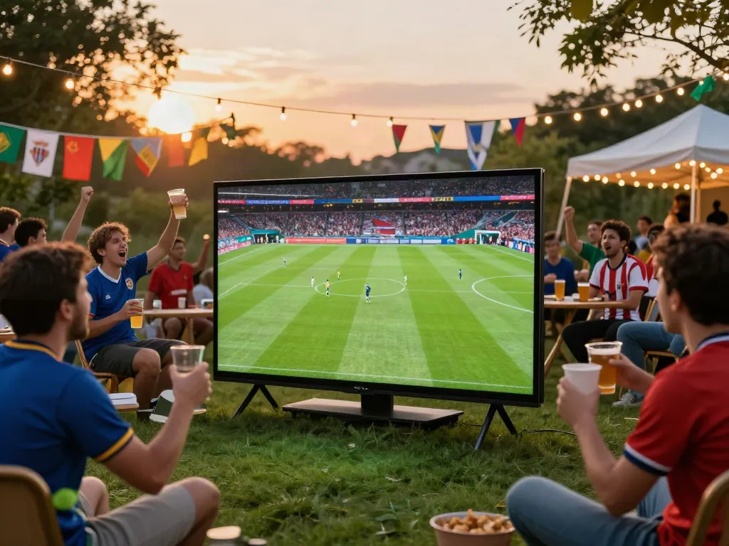 Football fans enjoying a lively outdoor viewing of bóng đá xoilactv matches with great enthusiasm.