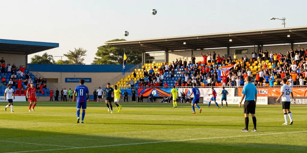 Exciting football match atmosphere with fans cheering and players in action, showcasing bóng đá gavangtv's vibrant spirit.