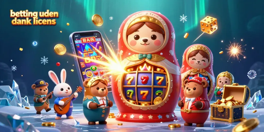Experience betting uden dansk licens with a vibrant 3D illustration showcasing a casino scene filled with characters and dynamic elements.